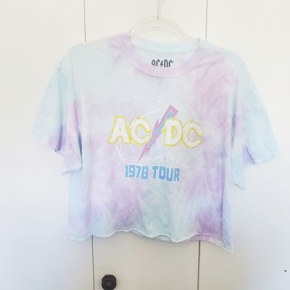 AC/DC Tops - AC/DC tie dye crop top logo graphic band shirt 1978 tour Rocker Grunge Festival